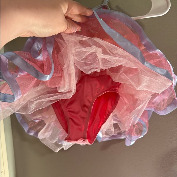 Weissman Pink and Blue Dance Costume with Sparkly Bodice and Ruffled Skirt - Picture 4 of 6